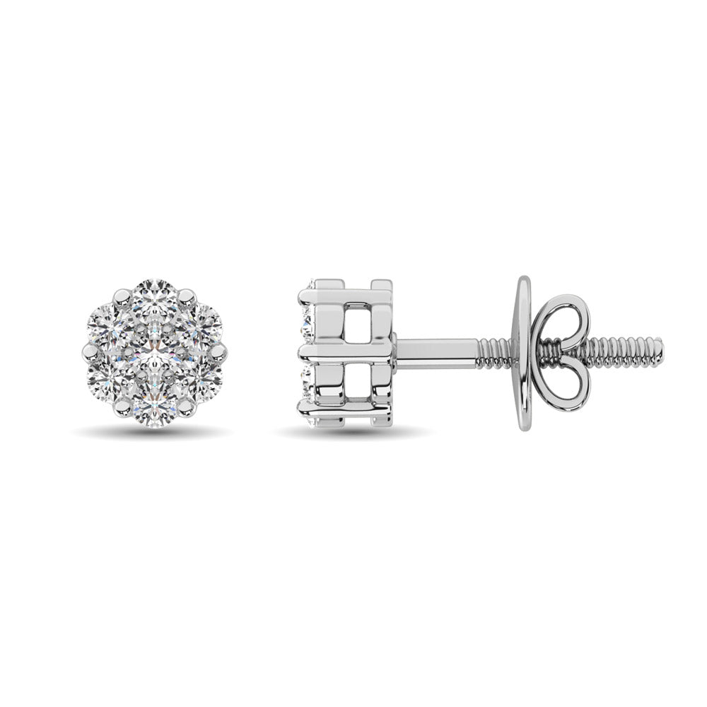 14K White Gold 1/3 Ct.Tw. Diamond Flower Studs Earrings