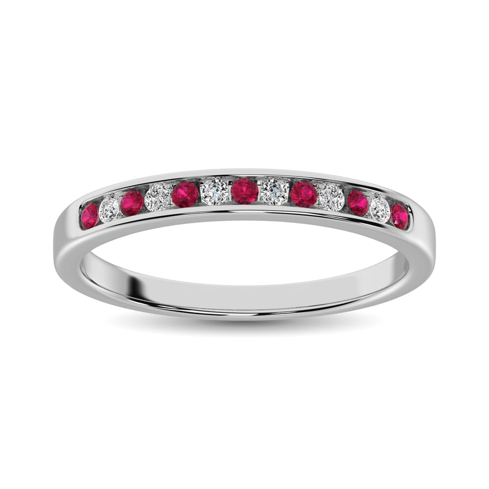 14K White Gold 1/5 Ct.tw Ruby and Diamond Machine Band