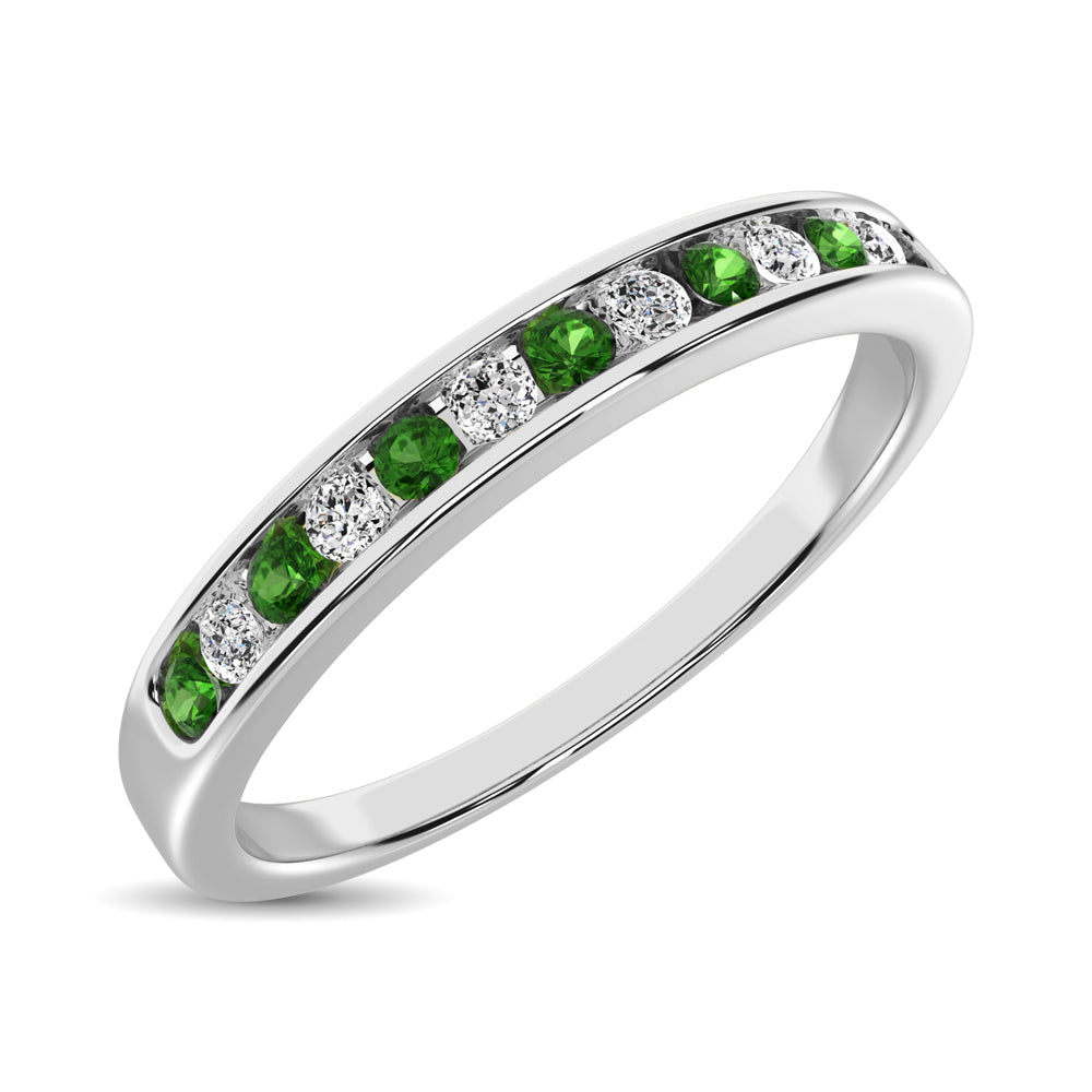 14K White Gold 1/5 Ct.tw Tsavorite & Diamond Machine Band