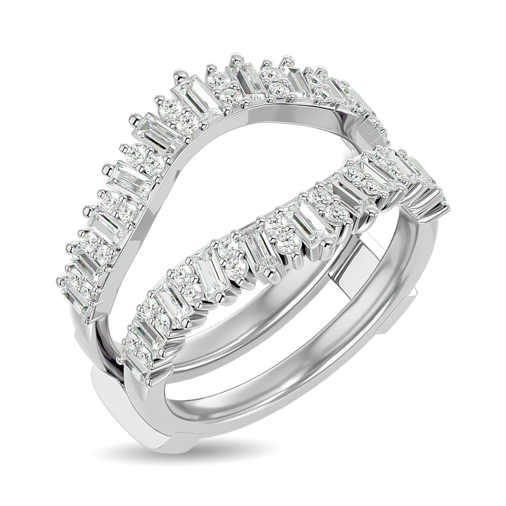Diamond 7/8 Ct.tw Round and Straight Baguette Guard Ring in 14K White Gold