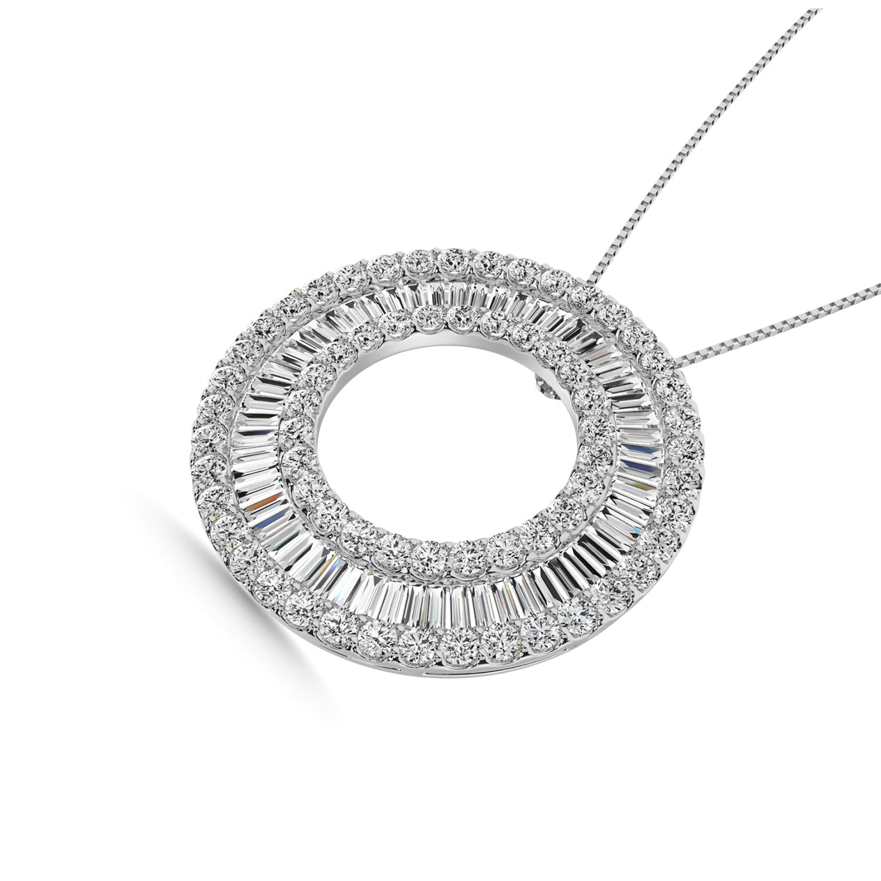 Diamond 1 Ct.Tw. Circle Round and Straight Baguette Fashion Pendant in 14K White Gold