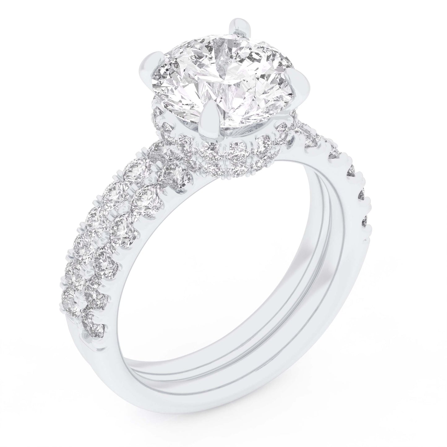 14K 4.44CT Certified Lab Grown Diamond Bridal Set Double hidden halo