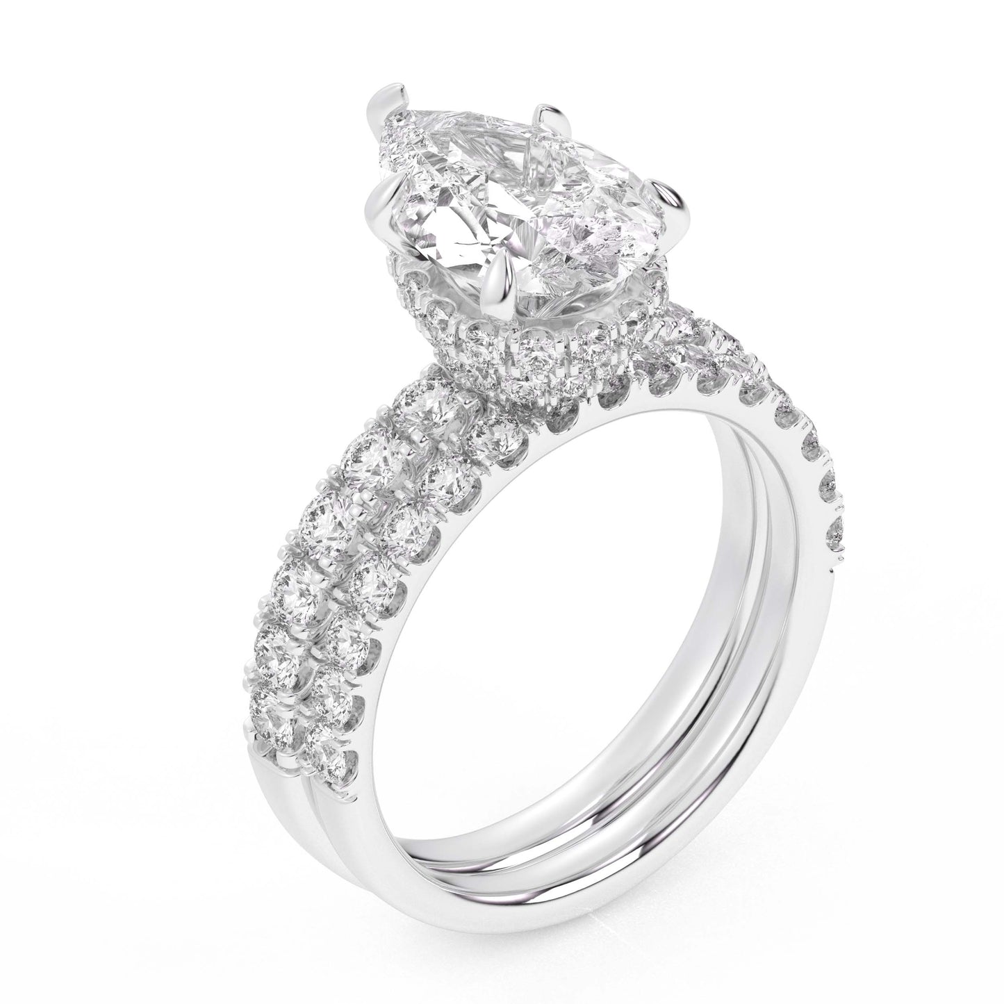 14K 4.38CT Certified Lab Grown Diamond Bridal Set Double hidden halo