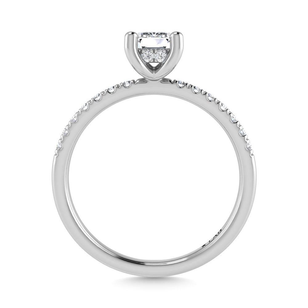 14K White Gold Lab Grown Diamond 1 3/4 Ct.Tw. IGI Certified Emerald Shape Hidden Halo Engagement Ring