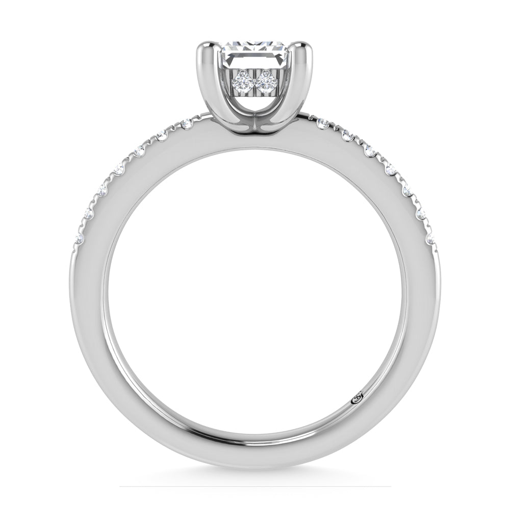 14K White Gold Lab Grown Diamond 1 1/5 Ct.Tw. IGI Certified Emerald Shape Hidden Halo Engagement Ring