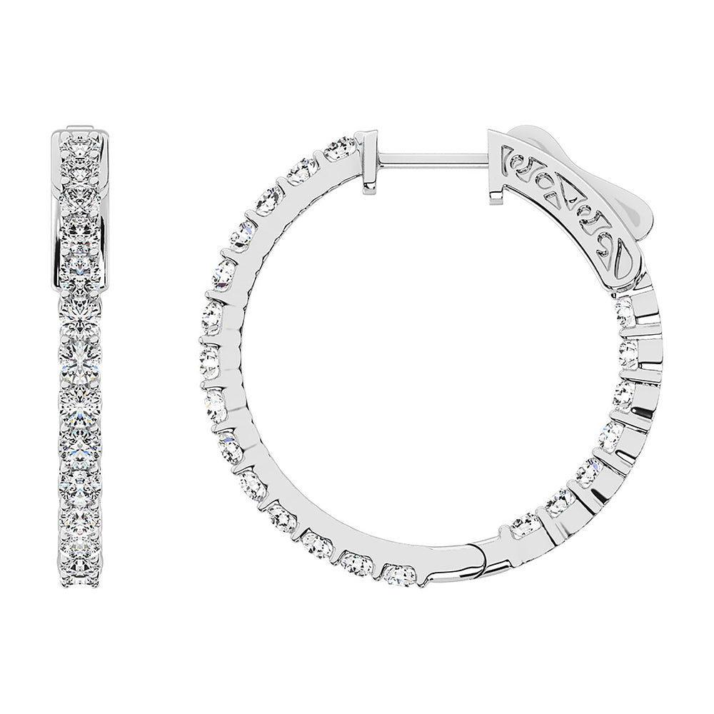 14K White Gold Lab Grown Diamond 4 Ct.Tw. In and Out Hoop Earrings (1 inches)
