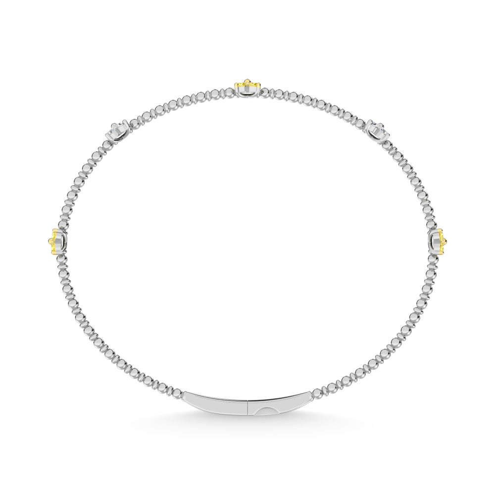 14K White Gold 5/8 Ct.Tw. 5 Station Yellow and White Labgrown Diamond Flexi Bangle