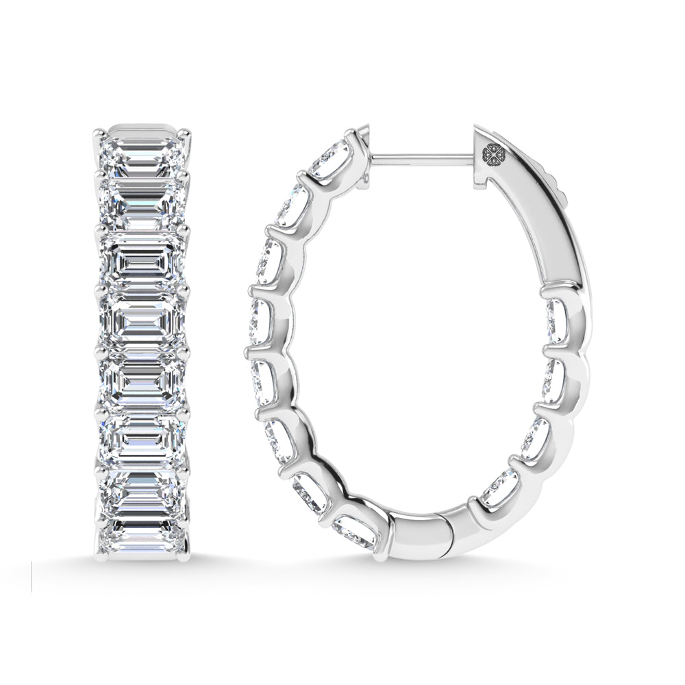 14K White Gold 6 Ct.Tw. Labgrown Diamond Horizontal Emerald Shape In and Our Hoop Earrings