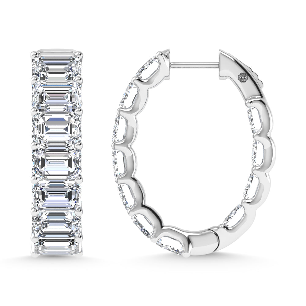 14K White Gold 8 Ct.Tw. Labgrown Diamond Horizontal Emerald Shape In and Our Hoop Earrings