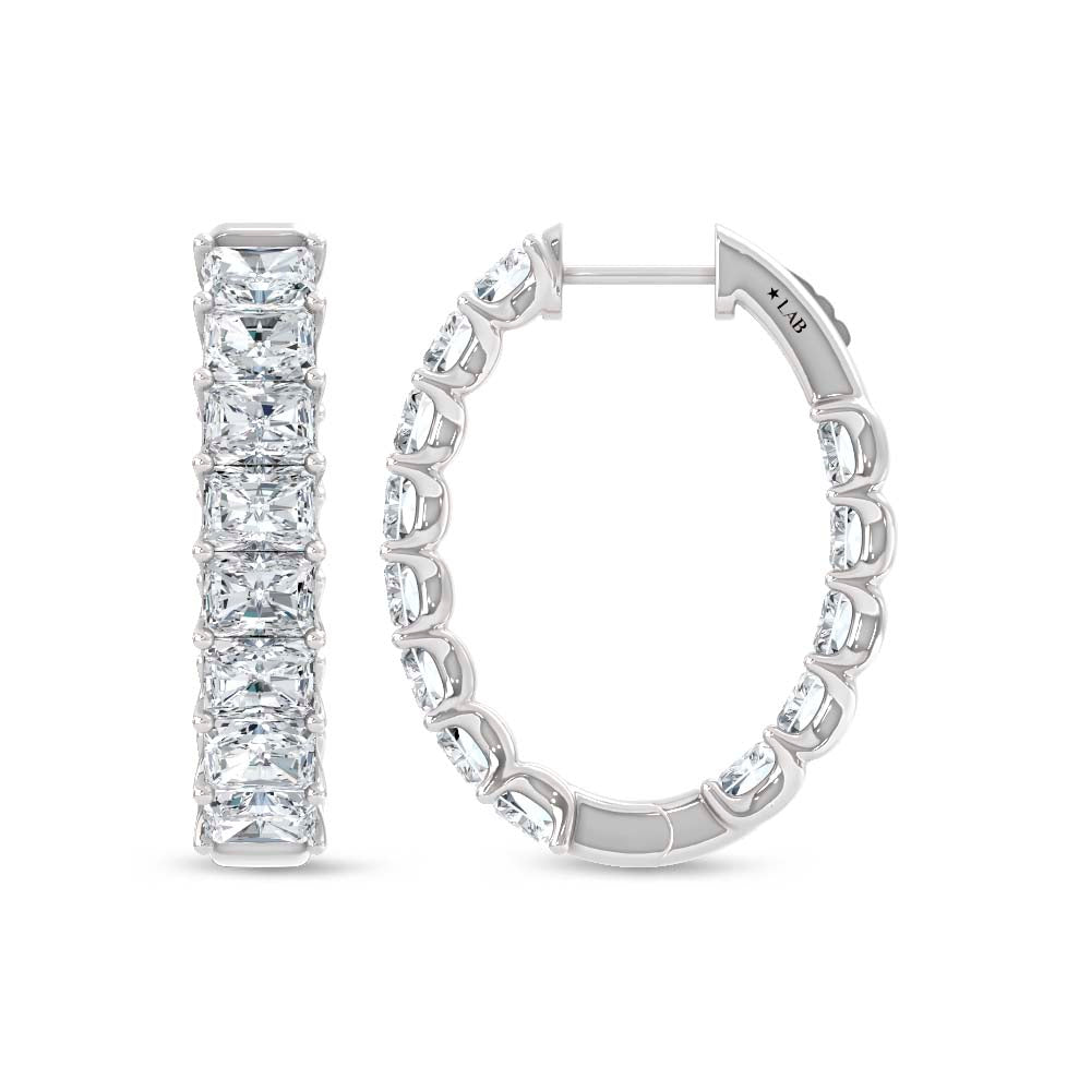 14K White Gold 3 Ct.Tw. Labgrown Diamond Horizontal Radiant Shape In and Our Hoop Earrings