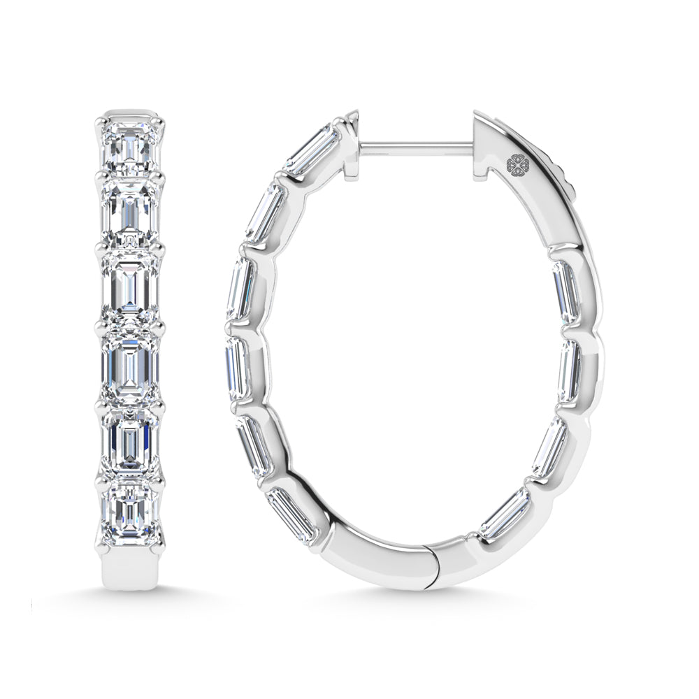 14K White Gold 4 Ct.Tw. Labgrown Diamond Vertical Emerald Shape In and Our Hoop Earrings