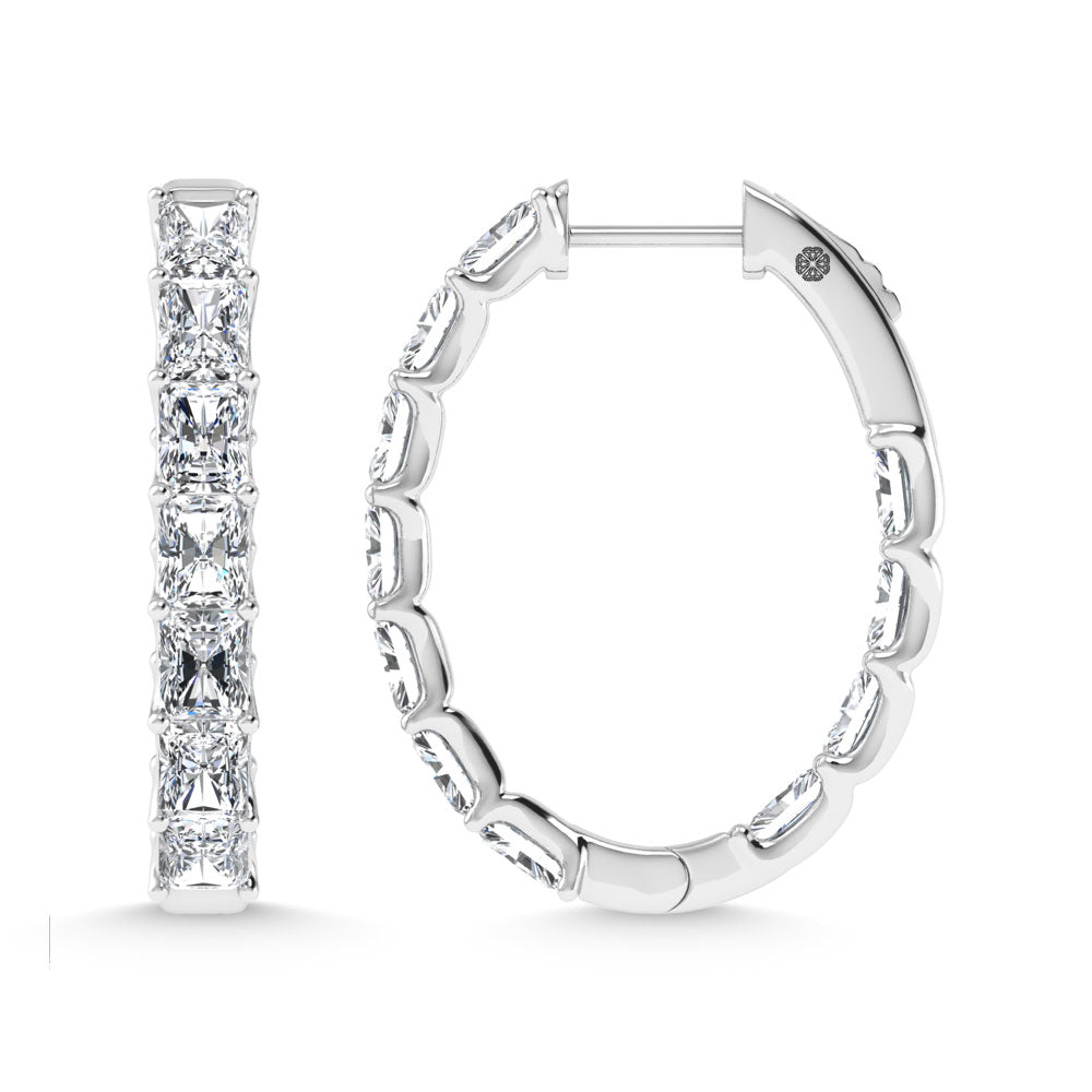 14K White Gold 2 3/4 Ct.Tw. Labgrown Diamond In and Out Vertical Radiant Shape Hoop Earring