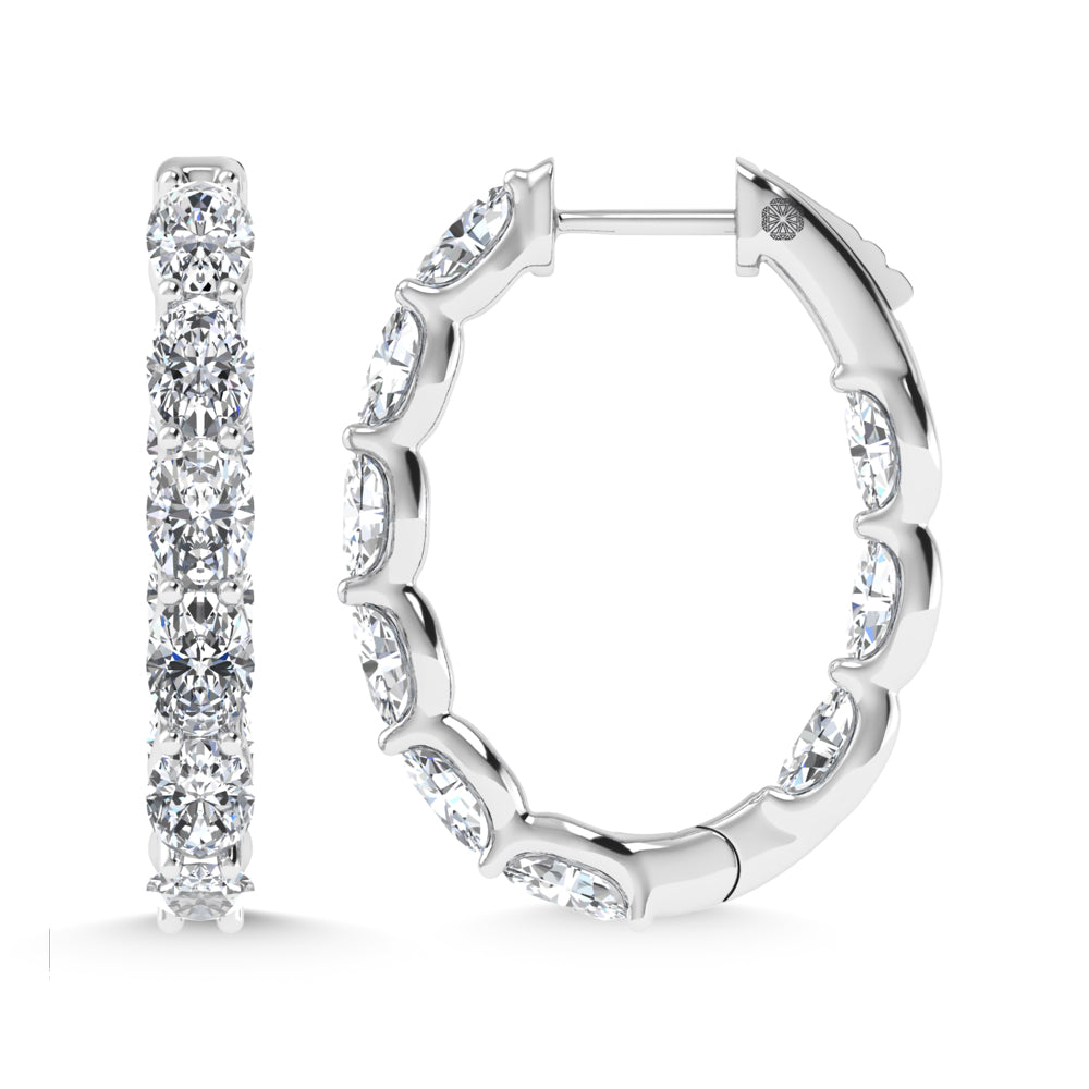 14K White Gold 5 Ct.Tw. Labgrown Diamond Vertical Oval Shape In and Our Hoop Earrings