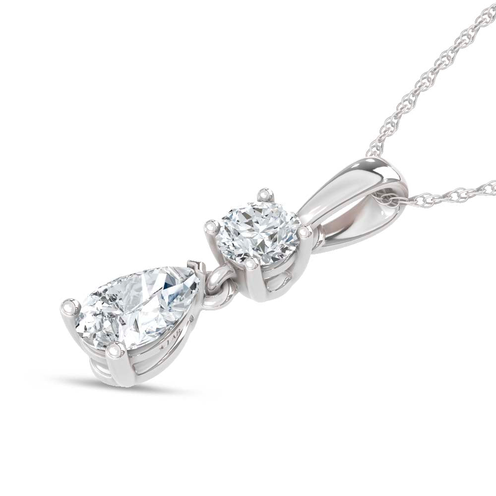 14K White Gold Lab Grown Diamond 1/2 Ct.Tw. Round and Pear Fashion Pendant