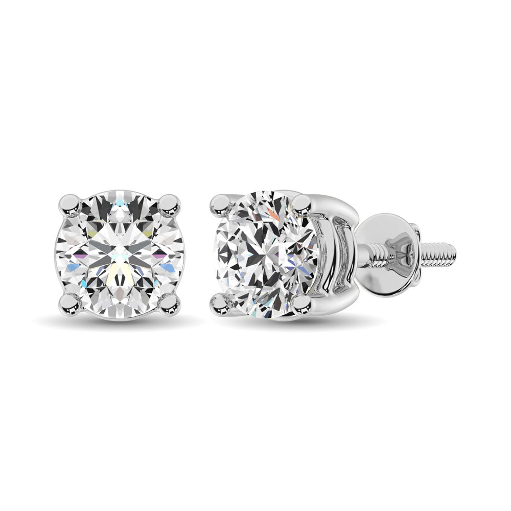 14K White Gold Lab Grown Diamond 3/4 Ct.Tw. Non certified CVD VS1+ G+ Solitaire Studs (Available in 0.10ctw to 4ctw)