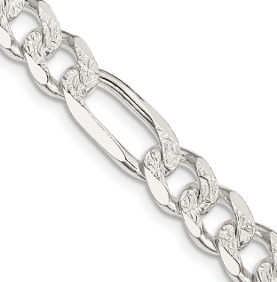 Sterling Silver 8mm Pave Flat Figaro ChainQFF220-28