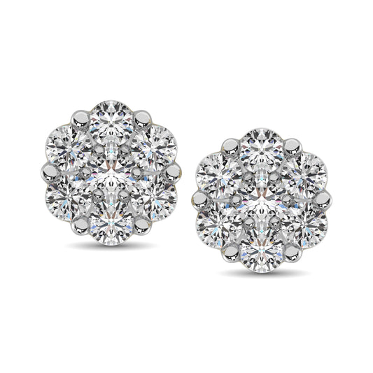 14K White Gold 3/4 Ct.Tw. Diamond Flower Studs Earrings