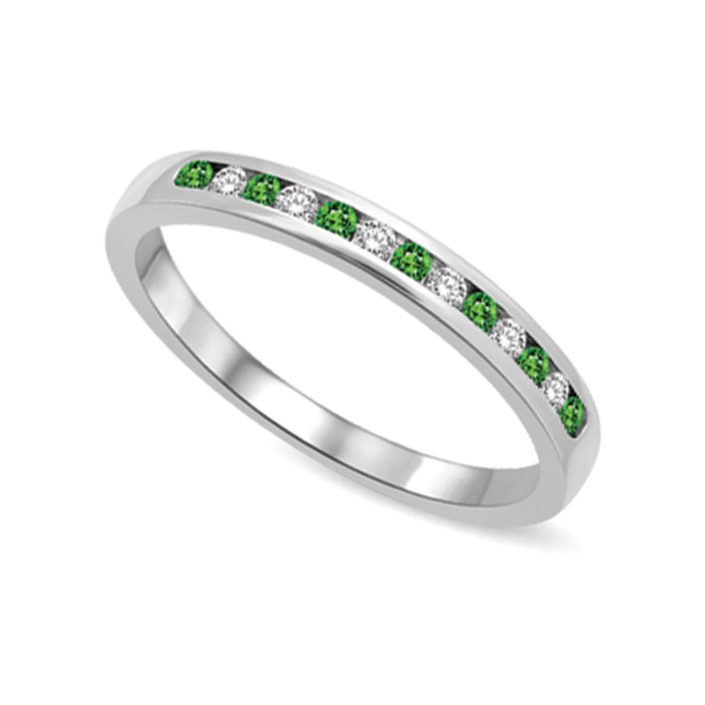 14K White Gold 1/5 Ct.tw Tsavorite & Diamond Machine Band