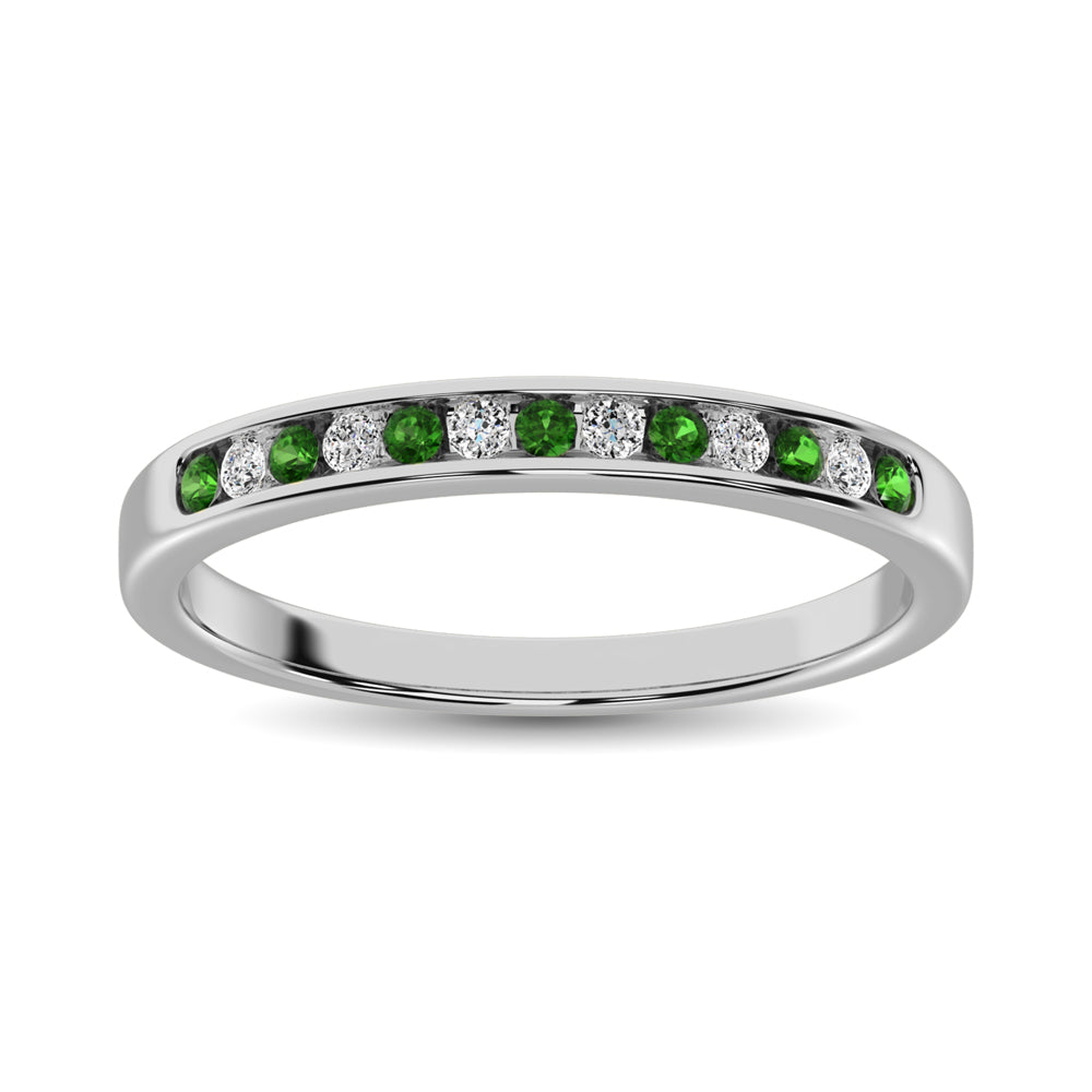 14K White Gold 1/5 Ct.tw Tsavorite & Diamond Machine Band
