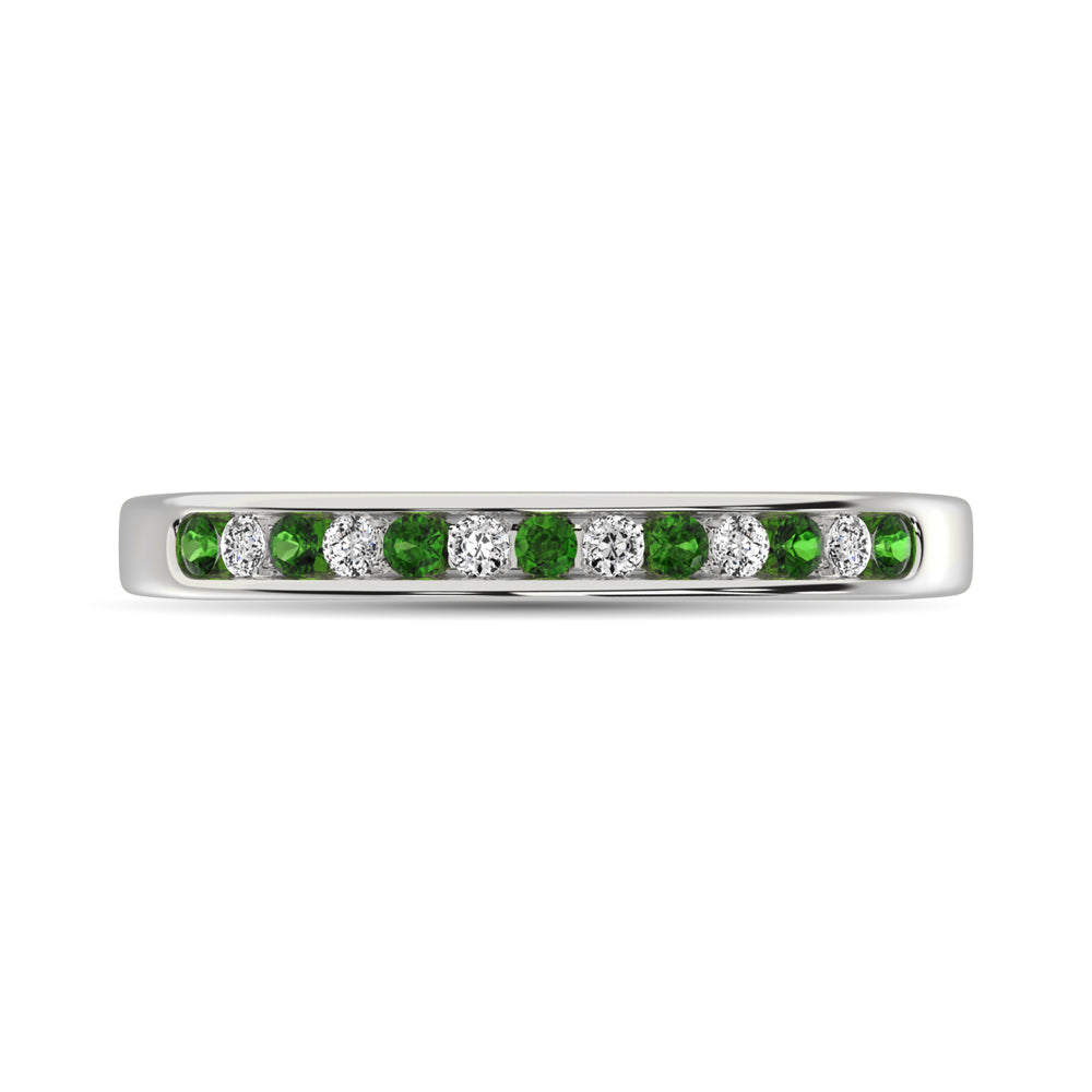 14K White Gold 1/5 Ct.tw Tsavorite & Diamond Machine Band