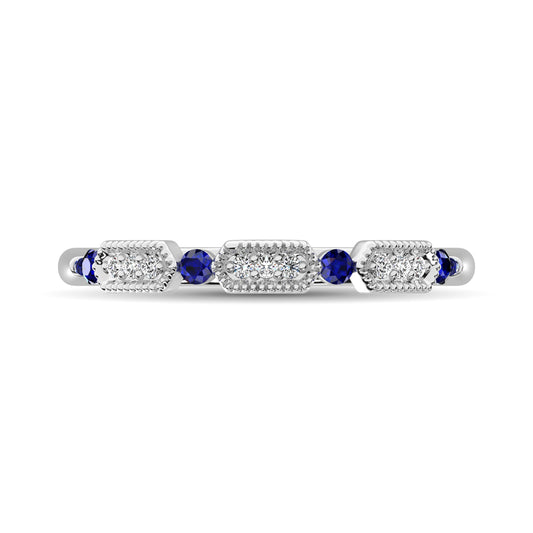 14K White Gold Alternate Diamond 1/5 Ct.tw and Blue Sapphire Ring
