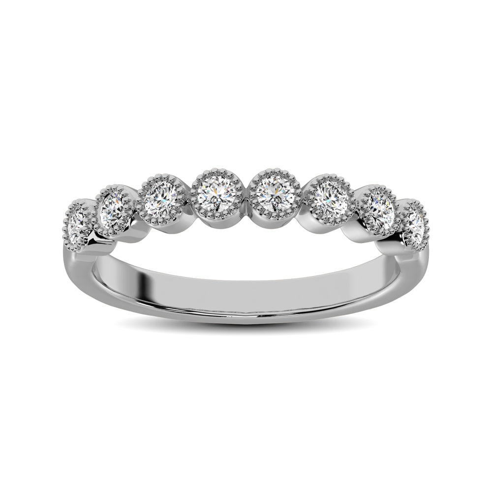 Diamond 1/4 Ct.tw Stackable Bezel Band with Beaded Setting in 14K White Gold
