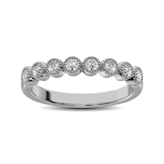 Diamond 1/4 Ct.tw Stackable Bezel Band with Beaded Setting in 14K White Gold