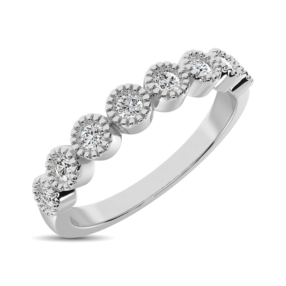 Diamond 1/4 Ct.tw Stackable Bezel Band with Beaded Setting in 14K White Gold
