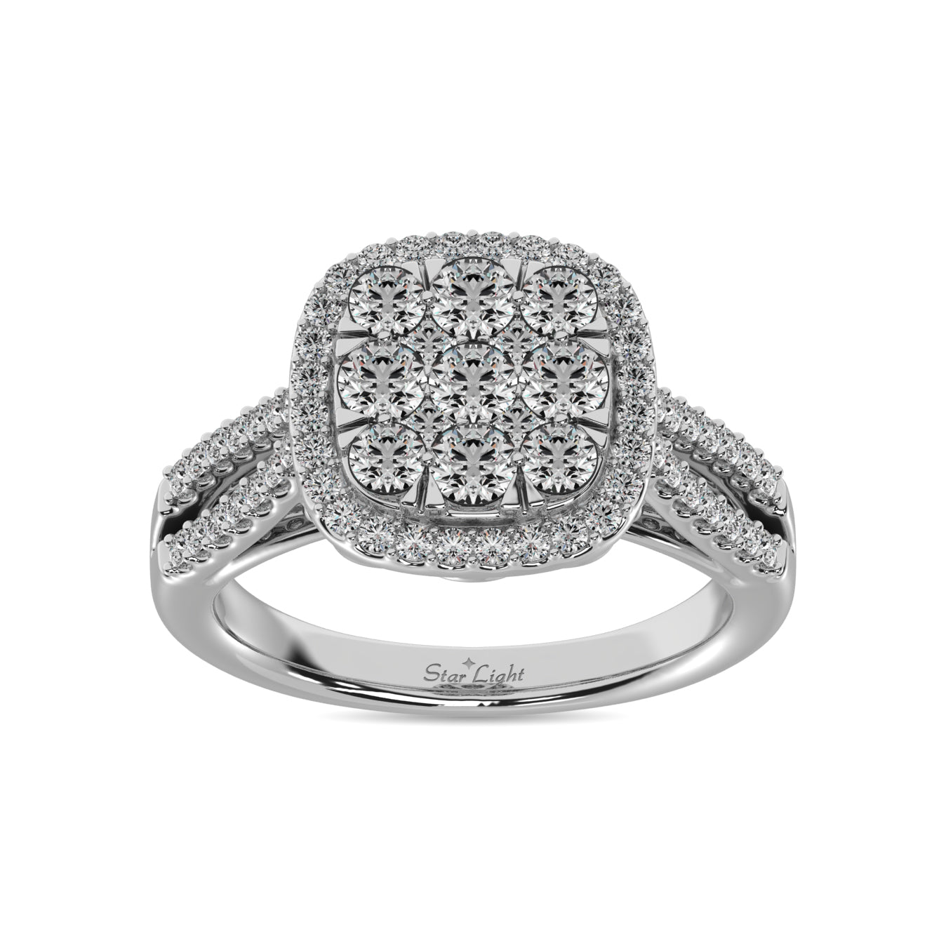 Diamond  1 1/2 Ct.tw Two Row Shank Halo Engagement Ring in 14K White Gold