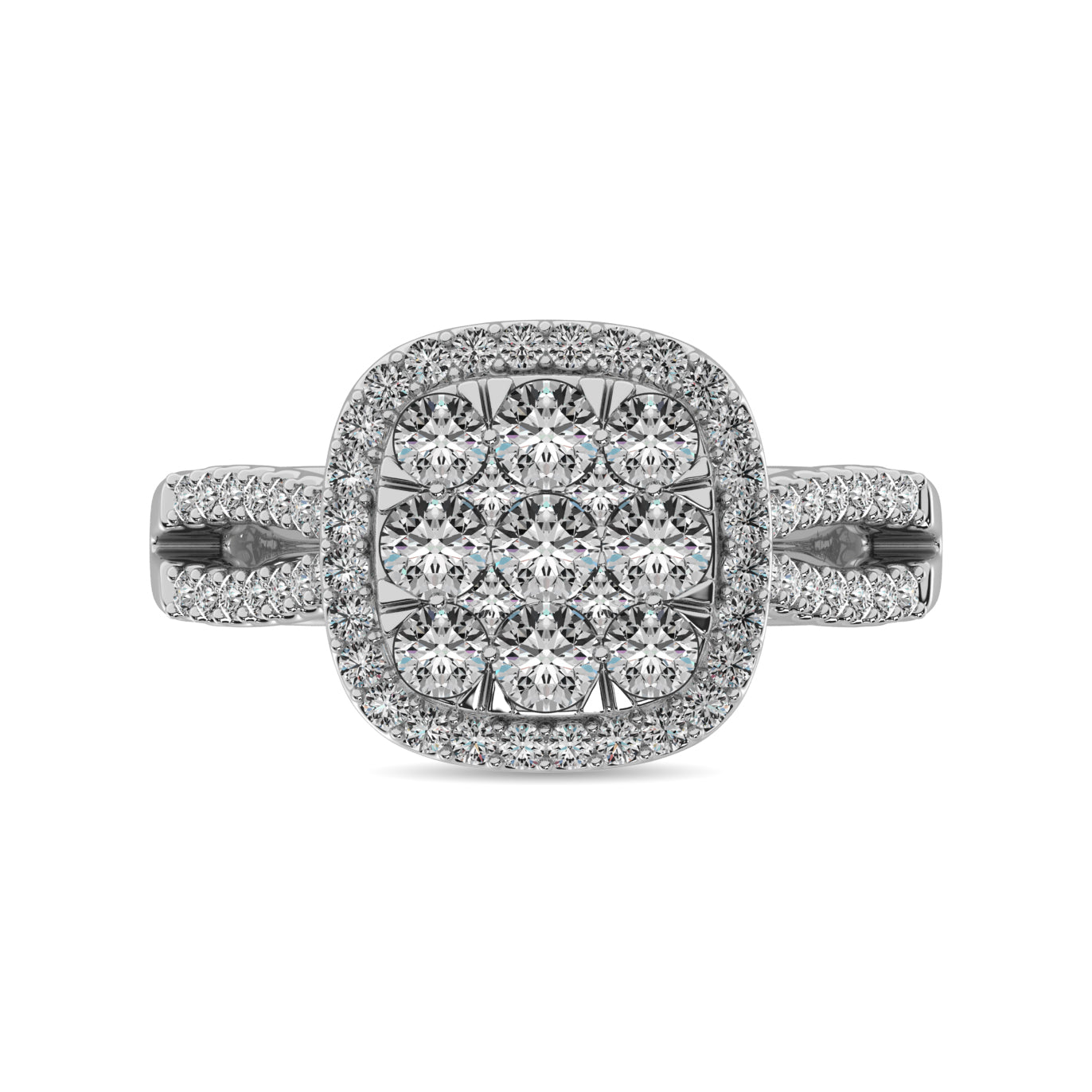 Diamond  1 1/2 Ct.tw Two Row Shank Halo Engagement Ring in 14K White Gold