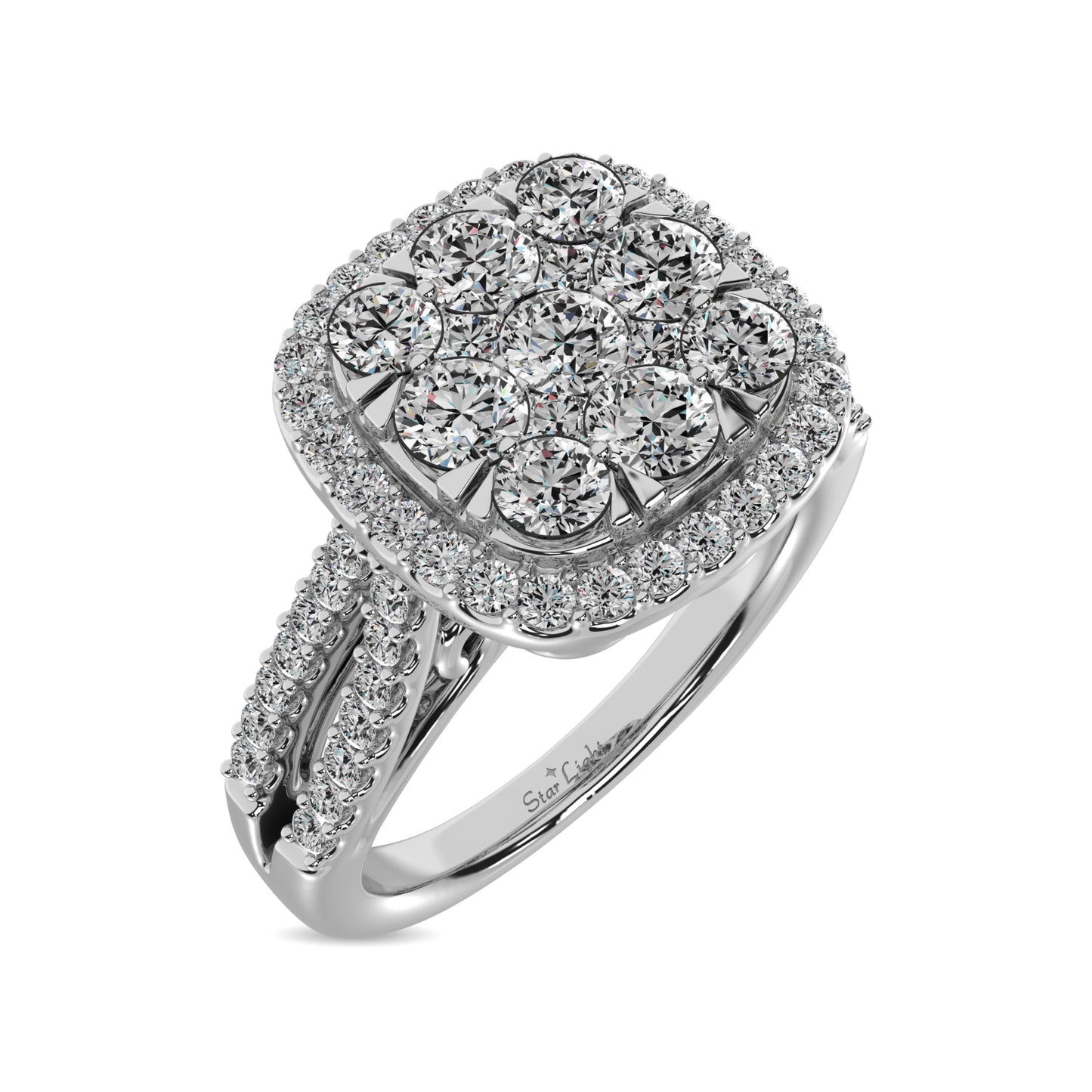 Diamond  1 1/2 Ct.tw Two Row Shank Halo Engagement Ring in 14K White Gold