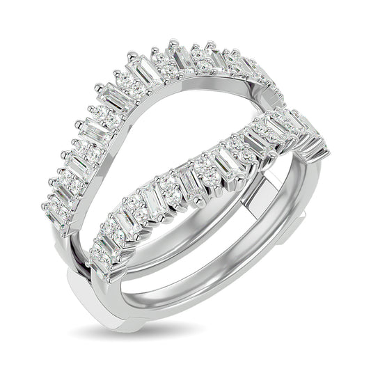 Diamond 7/8 Ct.tw Round and Straight Baguette Guard Ring  in 14K White Gold