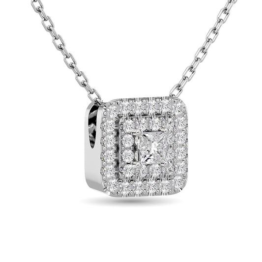 Diamond Princess Cut Double Halo Pendant 3/8 Ct.tw in 14K White Gold