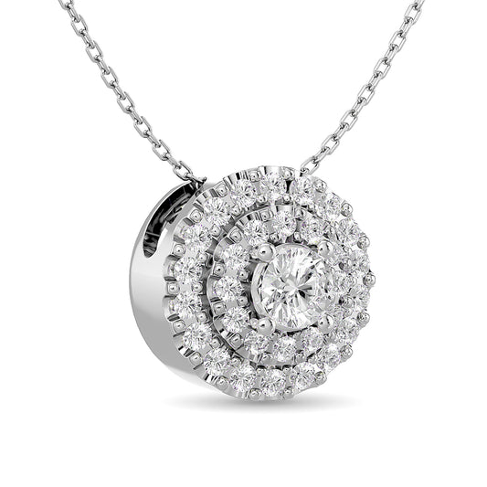 Diamond Round Cut Double Halo Pendant 3/8 Ct.tw in 14K White Gold
