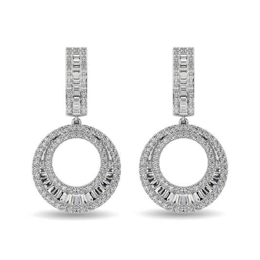 Diamond 1 Ct.Tw. Round and Baguette Hoop Earrings in 14K White Gold