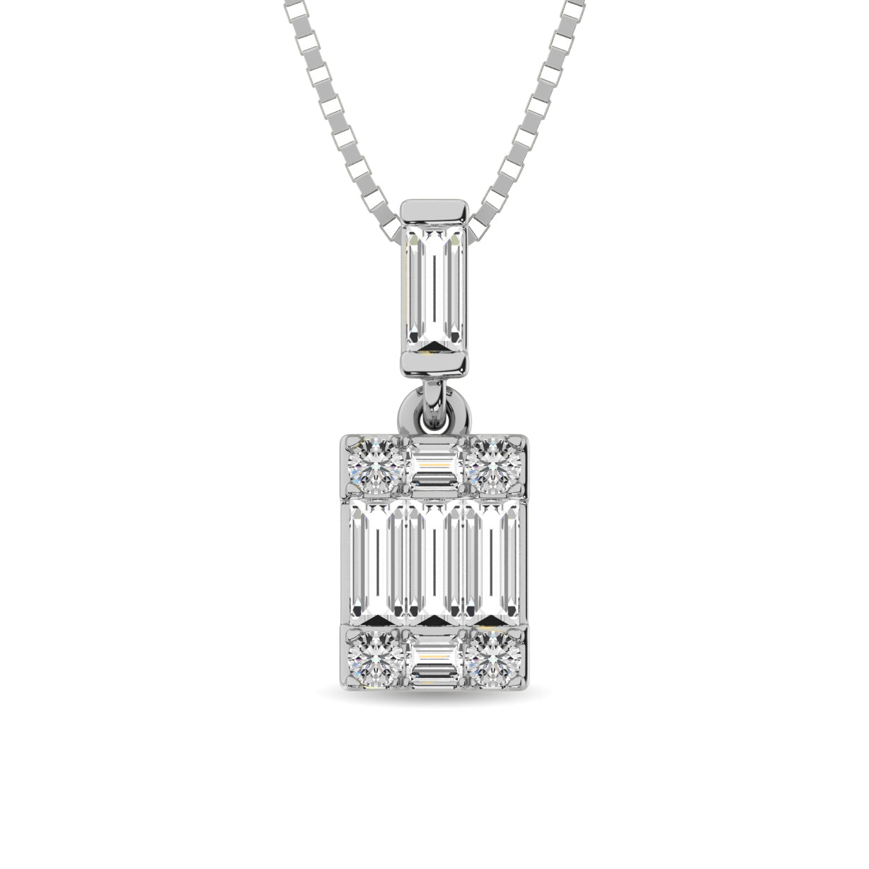 Diamond 1/6 Ct.Tw. Round and Baguette Fashion Pendant in 14K White Gold