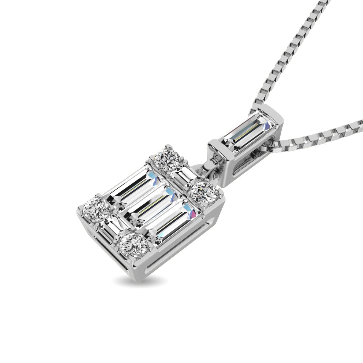 Diamond 1/6 Ct.Tw. Round and Baguette Fashion Pendant in 14K White Gold