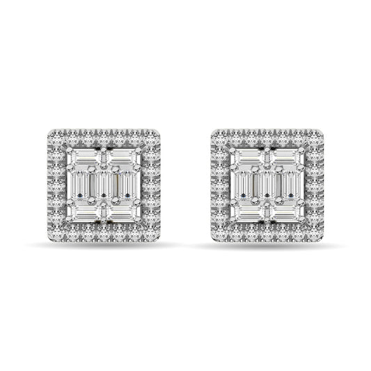 Diamond 1/3 Ct.Tw. Round and Baguette Fashion Earrings in 14K White Gold