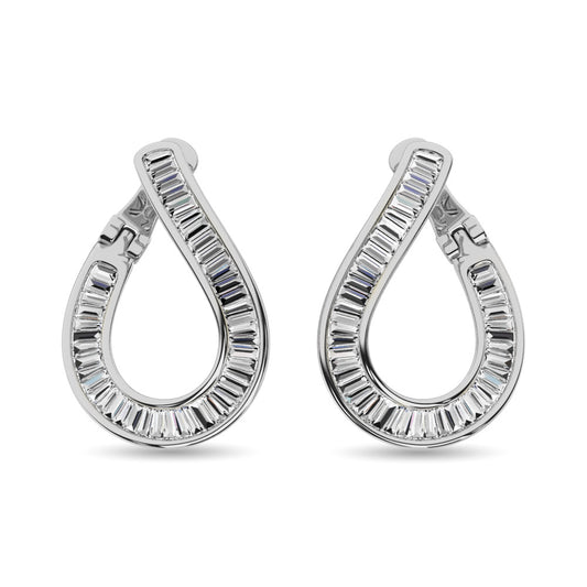 Diamond 1 1/2 Ct.Tw. Baguette Hoop Earrings in 14K White Gold