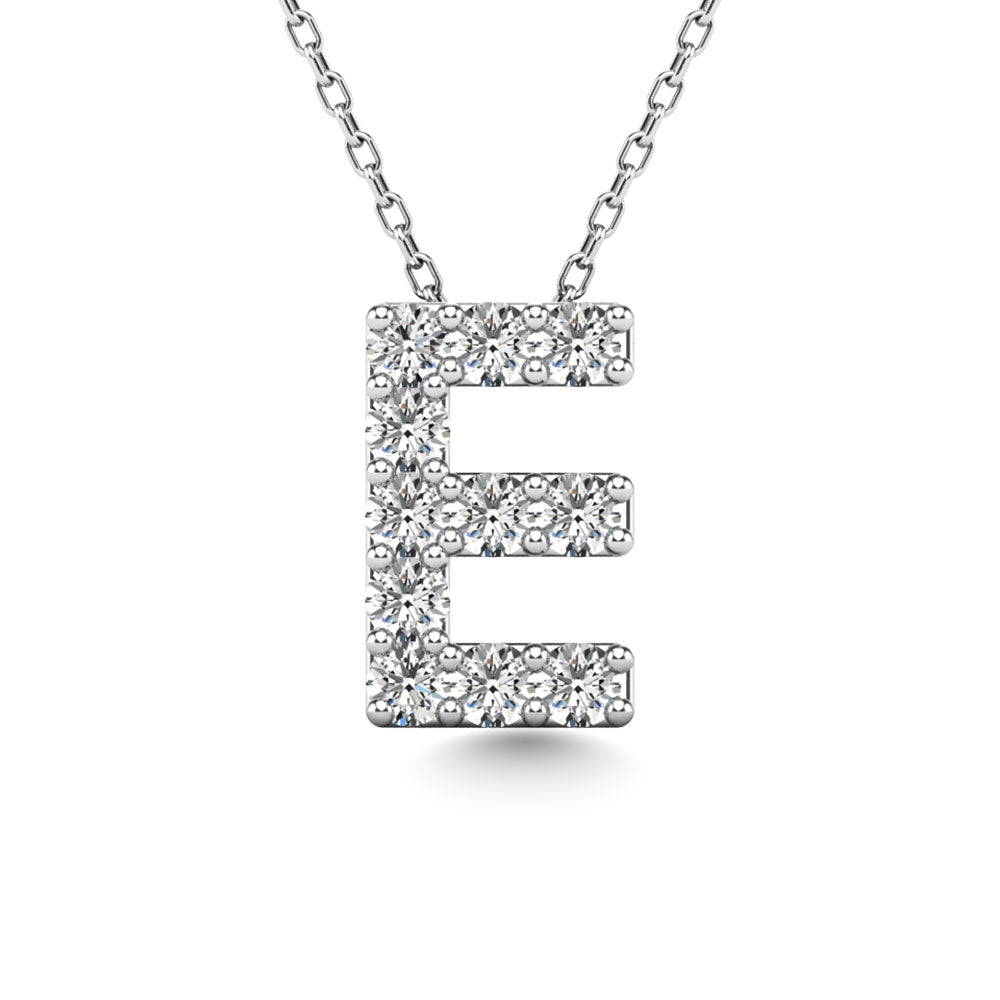 Diamond 1/10 Ct.Tw. Letter E Pendant in 14K White Gold