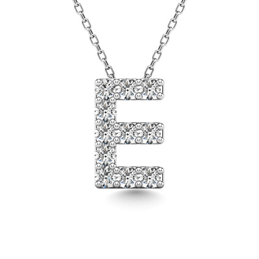 Diamond 1/10 Ct.Tw. Letter E Pendant in 14K White Gold