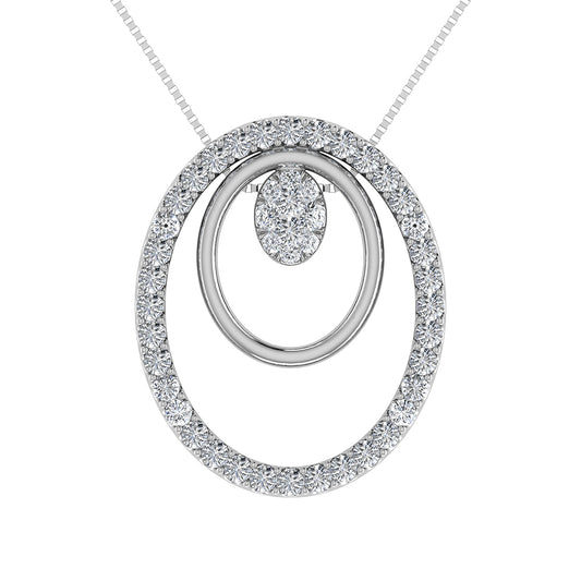 14K White Gold 1/2 Ct.Tw. Round Diamond Double Oval Shape Pendant