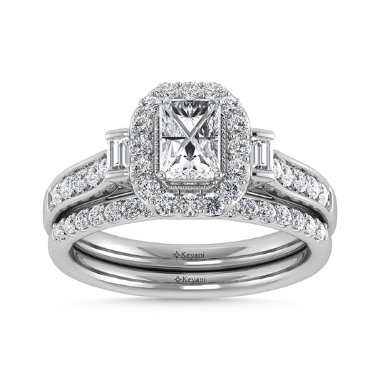 10K White Gold Diamond 1 Ct.Tw. Emerald Shape Bridal Ring