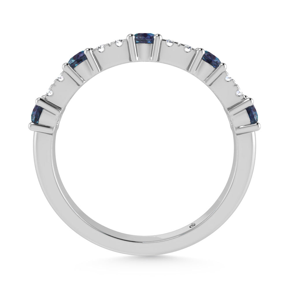 14K White Gold Diamond 5/8 Ct. Tw. Alternate Diamond and Alexandarite Stackable Band