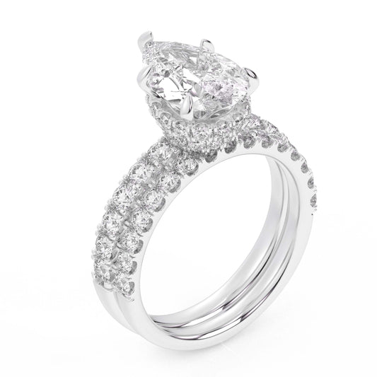 14K 4.38CT Certified Lab Grown Diamond Bridal Set Double hidden halo