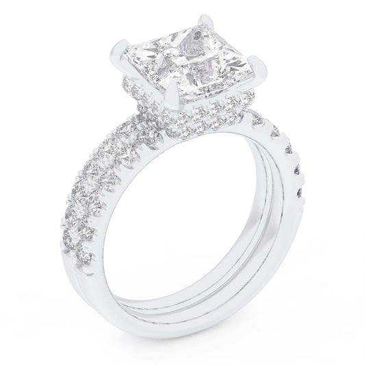 14K 4.44CT Certified Lab Grown Diamond Bridal Set Double hidden halo