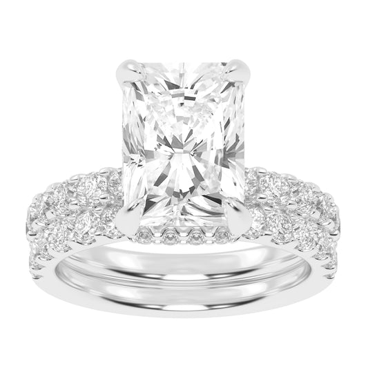 14K 4.44CT Certified Lab Grown Diamond Bridal Set Double hidden halo