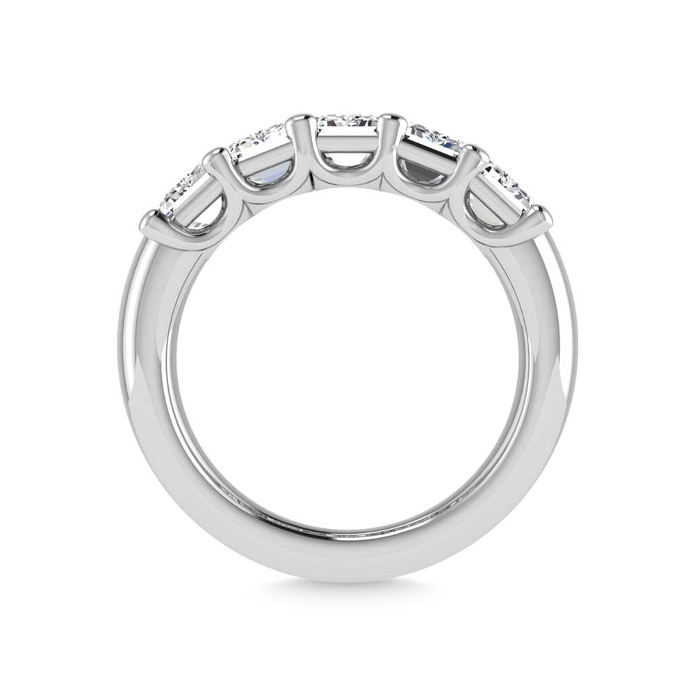 14K White Gold Lab Grown Diamond 1 Ct.Tw. Emerald Shape 5 Stone Wedding Band