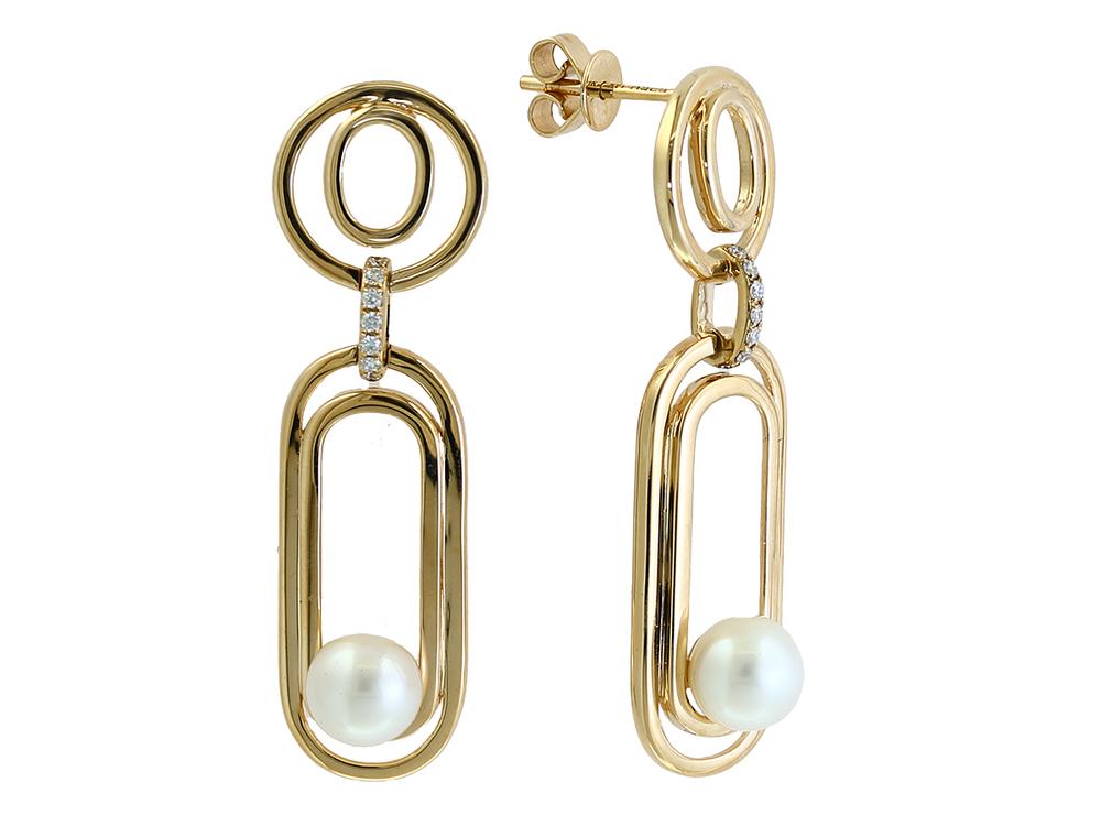 EFFY 14K DIAMOND,FRESH WATER PEARL EARRINGS