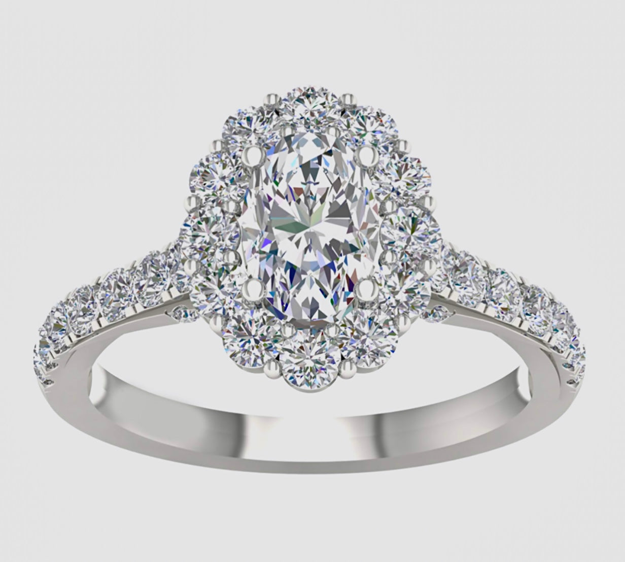 14KW IGI Certified  VS/ G-H 2.06ctw OVAL Cut Halo Lab Diamond Ring
